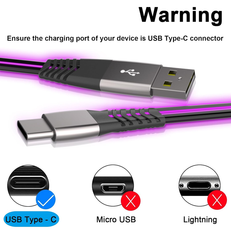 Type C for hurtiglading, oppgradert LED-kabel på omtrent 1,8 meter, USB-C-type datakabel_voghion.com