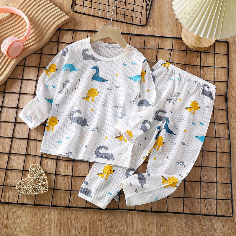 Weiche, atmungsaktive Baumwolle, Baby-Kinder-Pyjama-Set, süßes Cartoon-Langarm-Schlafanzug-Set für 0–5 Jahre_voghion.com