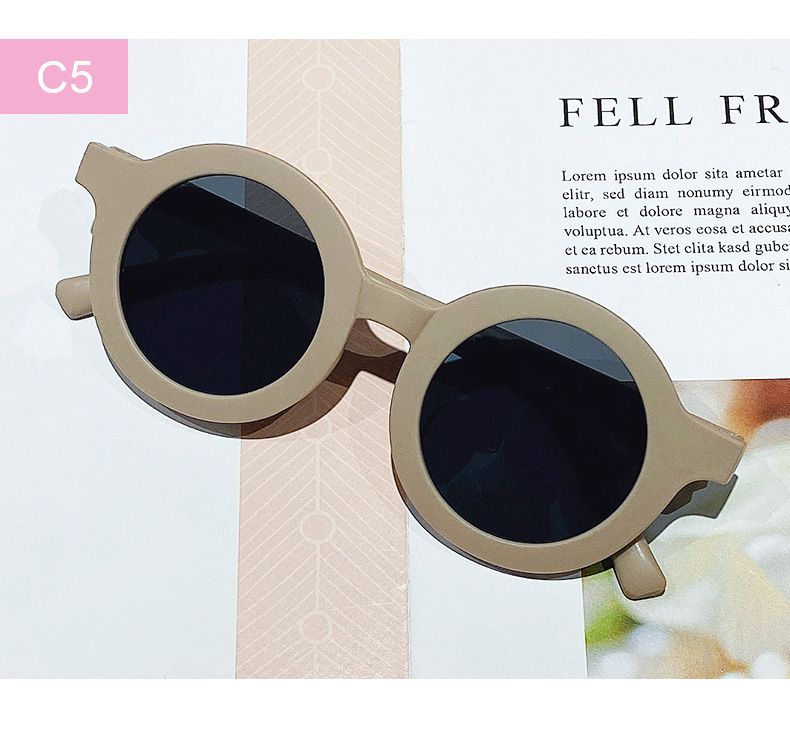 Nouveautés Lunettes de soleil rétro coréennes pour enfants, monture ronde solide, petit visage, résistantes aux ultraviolets, pratiques, pour enfants_voghion.com