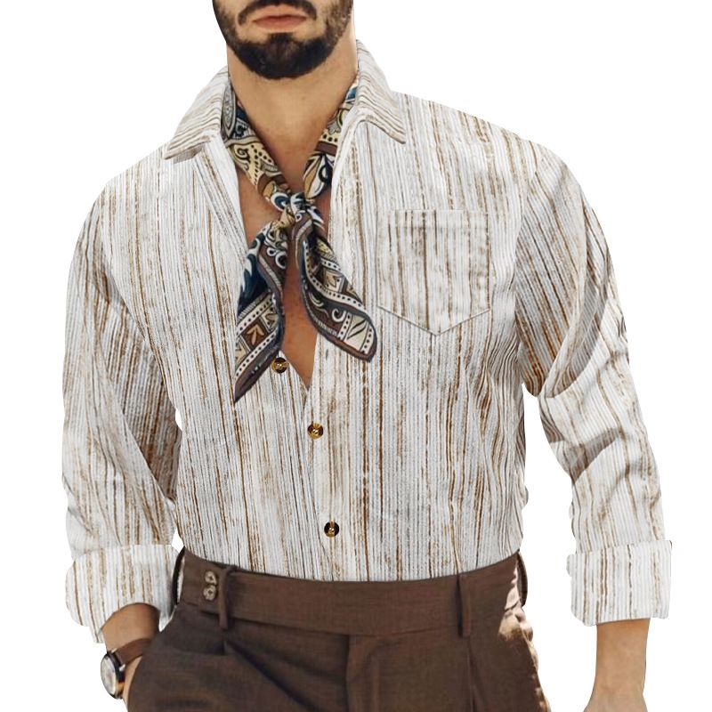 Camicia a maniche lunghe con tasca a righe e stampa tie-dye casual da uomo, nuova primavera 2025_voghion.com