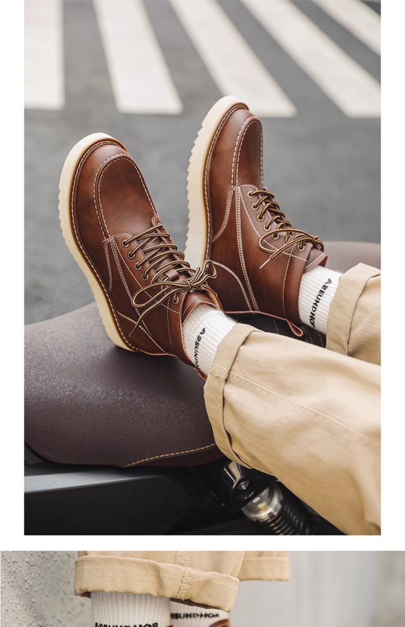 Worker Boot Men Genuine Leather Special-Interest Design Fancy Outdoor American 875 Black Short Locomotive Martin Boots_voghion.com