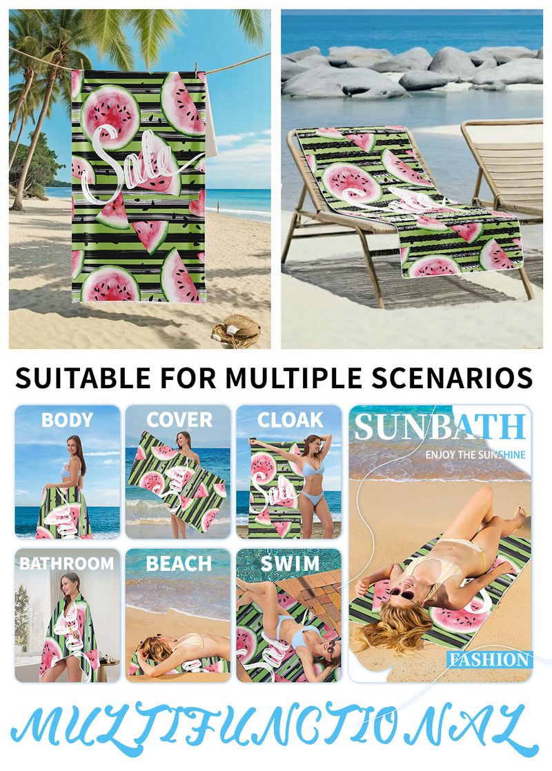 Watermelon Striped Beach Towel - Quick Dry, Ultra Absorbent & Double-Sided Flannel, For Pool, Vacation & Travel (80x160cm)_voghion.com