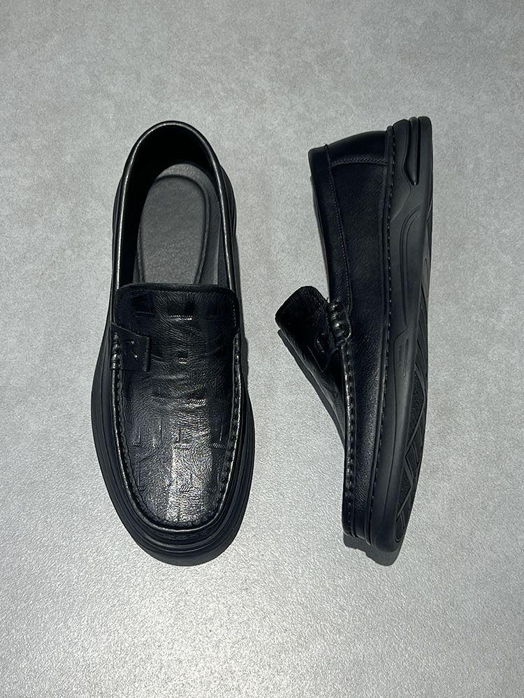 Men's Loafers Summer Breathable Genuine Comfortable Soft Sole Slip-On Business Casual Leather Shoes_voghion.com