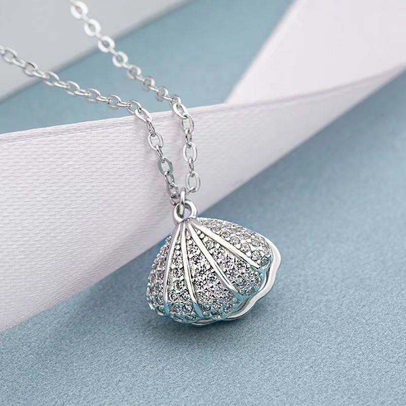 Süße Perlenmuschelkette, fächerförmiger Anhänger mit Halsbandkette zum Öffnen, individuell, einfach und vielseitig_voghion.com
