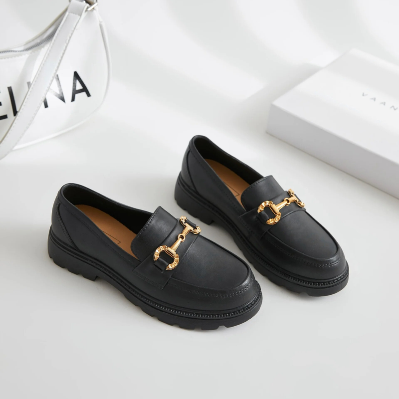 Loafer für Damen, neu im Modedesign, Plateau, dicke Sohle, höhenverstellbar, Metallkette, zum Reinschlüpfen, Abendschuhe_voghion.com