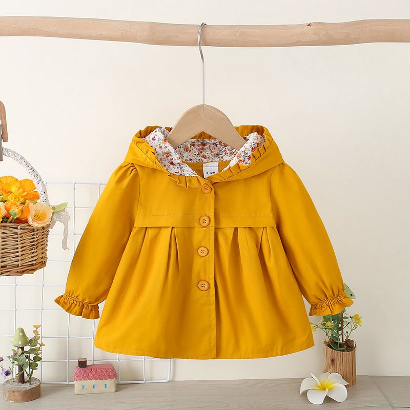 Forårspiger Ny trenchcoat frakke i koreansk stil Wind Langærmet Pure Color Enkeltradet Lang Frakke Babytøj til 0 måneder til 3 år gamle piger_voghion.com
