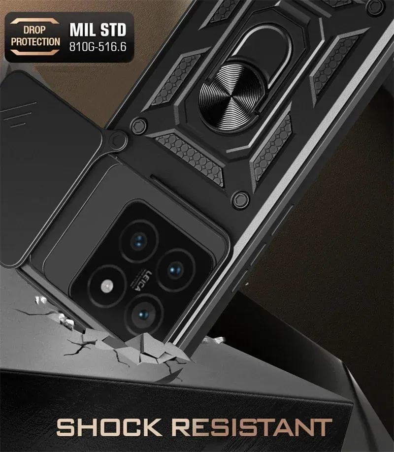 Etui do Xiaomi 15 Pro 14T Pro 5G Redmi Note 14 5G Slide Camera Lens Protection Magnetyczny pierścień Stand Armor Shockproof Cover_voghion.com
