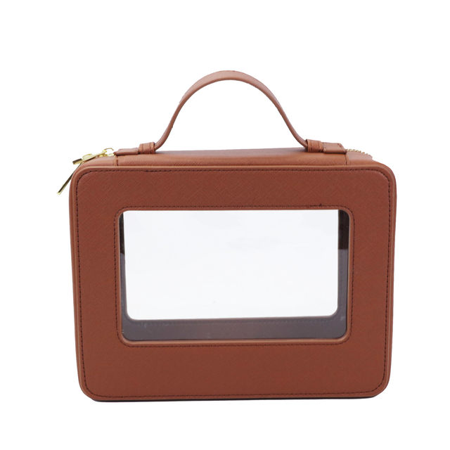 Set de geantă cosmetică personalizată din piele naturală, colorată, clasică, Saffiano, portabilă, pentru călătorii, geantă cosmetică transparentă din PVC, geantă de spălat TPU_voghion.com