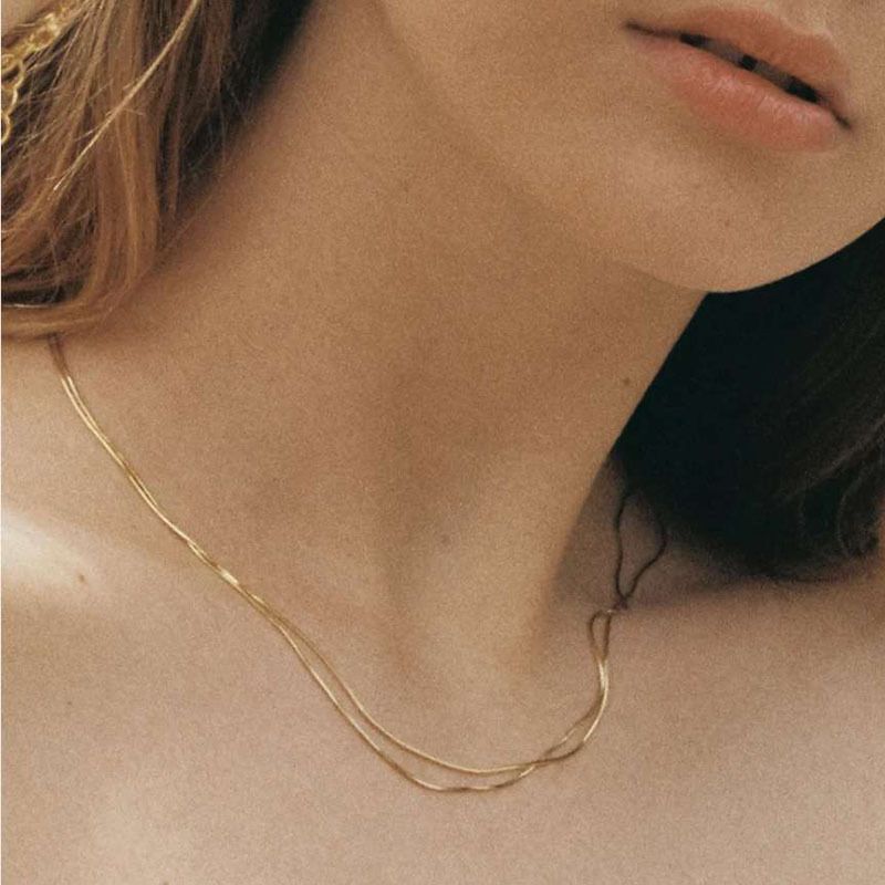Women's Jewelry Elegant Titanium Steel Choker Necklace Thin Snake Bone Chain Stylish Collarbone Chain For Women In Gold_voghion.com