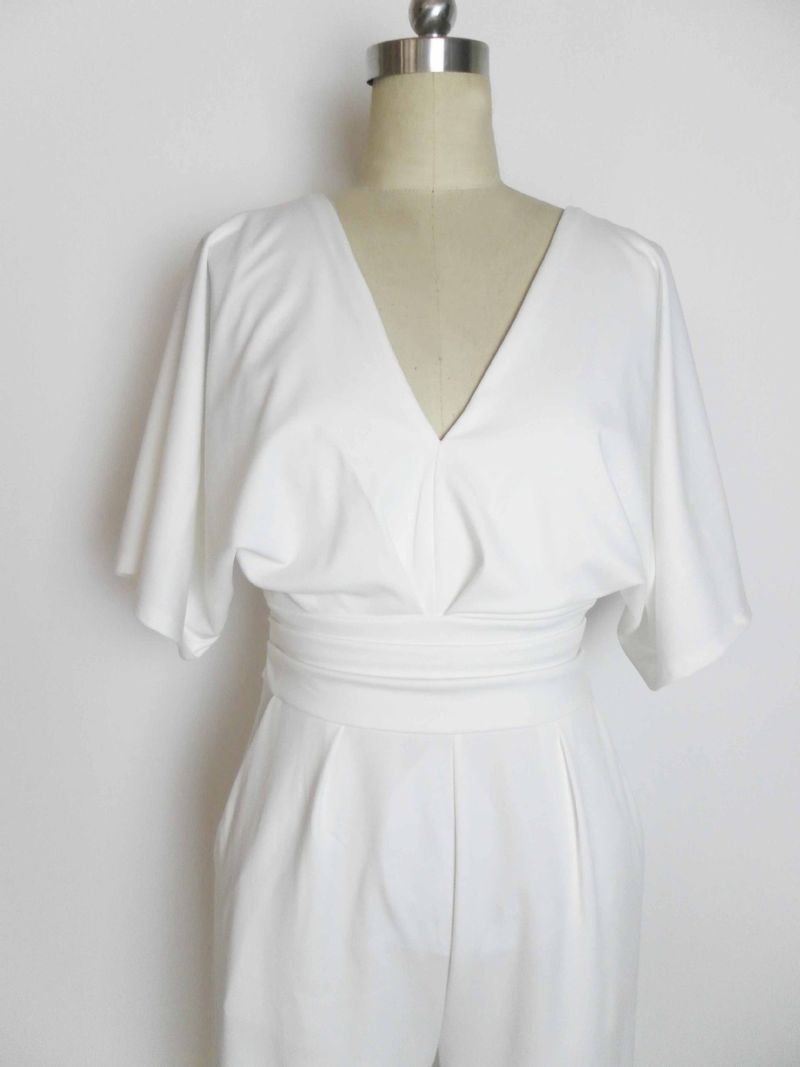 Damesjurk Jumpsuit Hot Sale Diepe V-broek met hoge taille en wijde pijpen_voghion.com