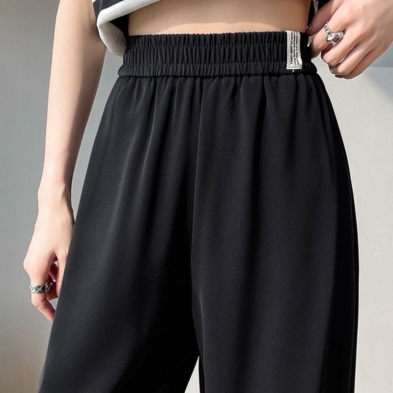 Vente chaude Femmes Été Élégant Concis Rose Pantalon Dame Confortable Baggy Large Taille Haute Pantalon Femme Mode Jambe Droite_voghion.com