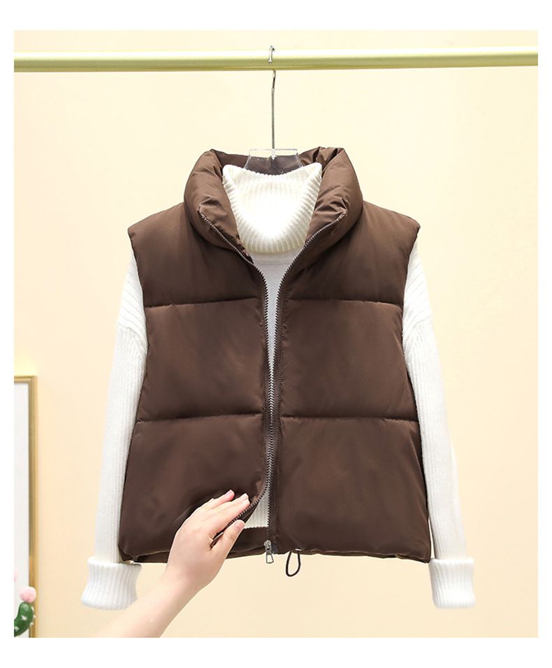 Gilet matelassé sans manches pour femme, léger, à col montant et fermeture éclair, coupe oversize, idéal pour l'automne/hiver, décontracté et professionnel._voghion.com