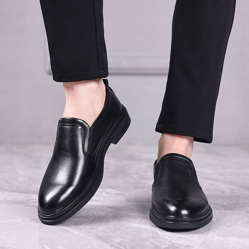 Men's Shoe Top Layer Cowhide Thick Soft Sole Comfortable Round Toe Cuffs Men's Business Casual Leather Shoes_voghion.com