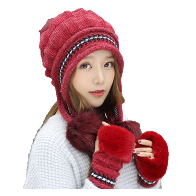 Strickmütze und Handschuhe mit dicker Ohrenpartie für Damen – winddicht, warm und kältegeschützt für draußen_voghion.com