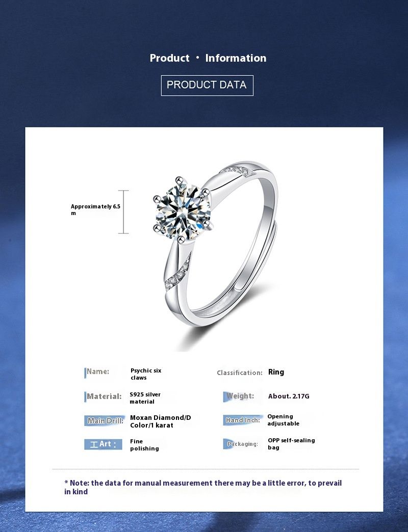 Bague de proposition simple et tendance pour femme en argent et moissanite de Hengli S, couleur D, 1 carat, bouche ouverte_voghion.com