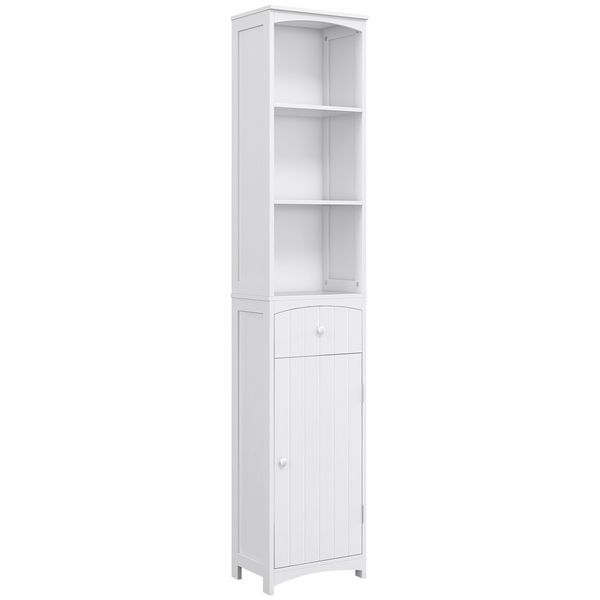 HOMCOM 67 Inch Bathroom Storage Cabinet Free Standing Tall Linen Tower 3-Tier Shelves Drawer White_voghion.com