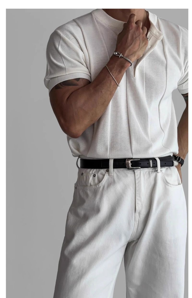Henry Collar Slim Fit Knitted Short Sleeved T Shirt For Men 2025 Summer New Style Light Mature Style Business Commuting All Match T Shirt_voghion.com