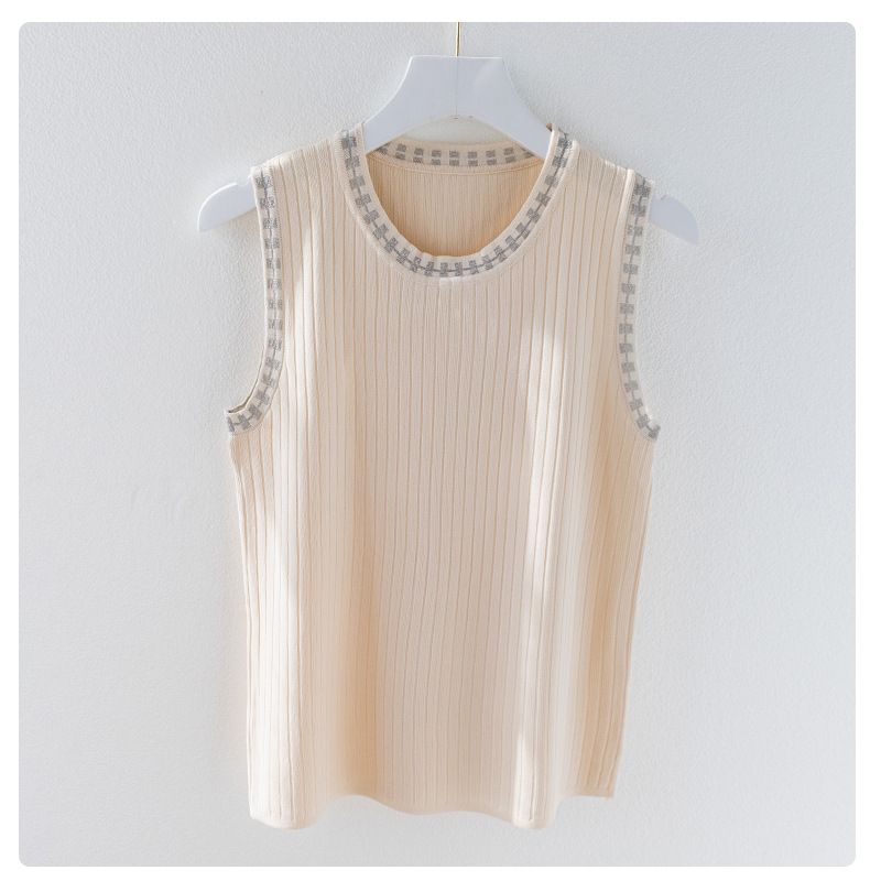 Damenbekleidung Eisseiden-Camisole-Weste für Damen, weißes Unterhemd, lockere helle Seide, modisches Design-Oberteil für den Sommer_voghion.com