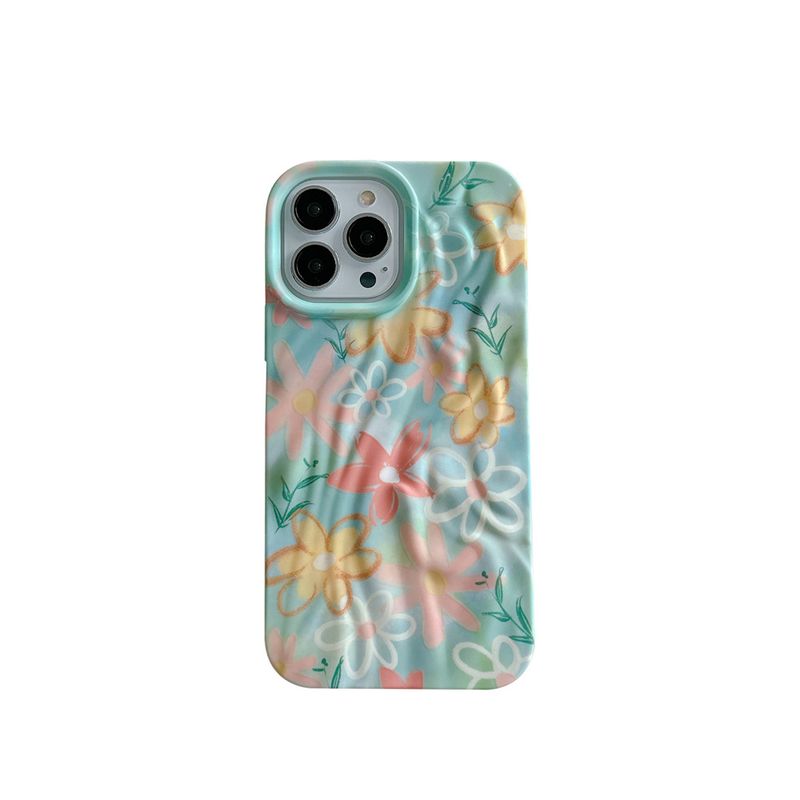 Ins Wrinkled Night Light Flower Case For IPhone 15 Pro Max, 14 Fresh Style, 12/13 Water Sticker_voghion.com