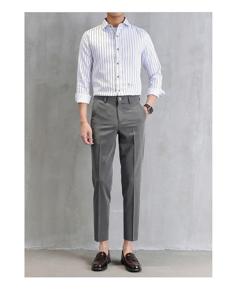 Men's Clothing Drape Trousers Nine Point Slim Summer Khaki Trousers Trendy Slim Fit Suit Straight Casual Trousers_voghion.com