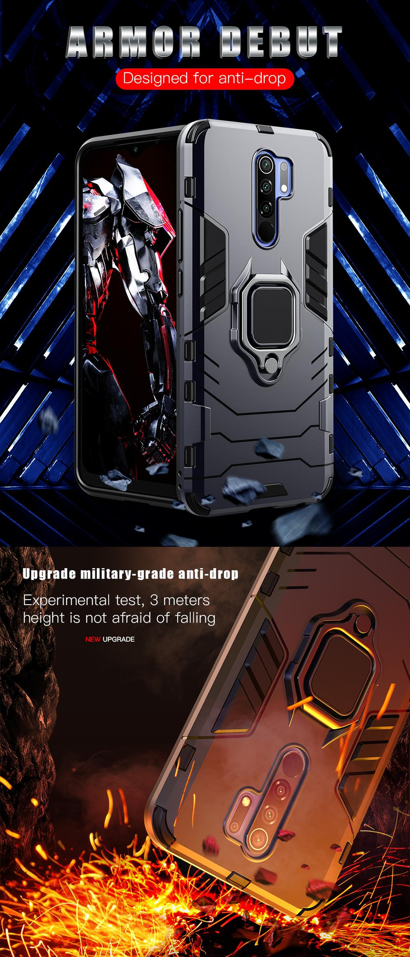 KEYSION Stoßfestes Rüstungsgehäuse für Redmi 9 Ringständer Silikon-Telefonrückseite für Xiaomi Redmi Note_voghion.com