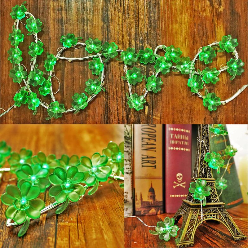 Irish Festival Vierblättriges Kleeblatt Lichterkette St. Patrick LED Grün Kleeblatt Kupferdraht Lichterkette Hutlicht Streng ausgewählt_voghion.com