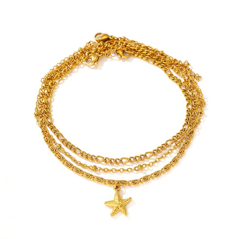 Hot Selling Fashion Simple Beach Casual Style Starfish Gold Chain 3-Piece Combination Anklet Set_voghion.com