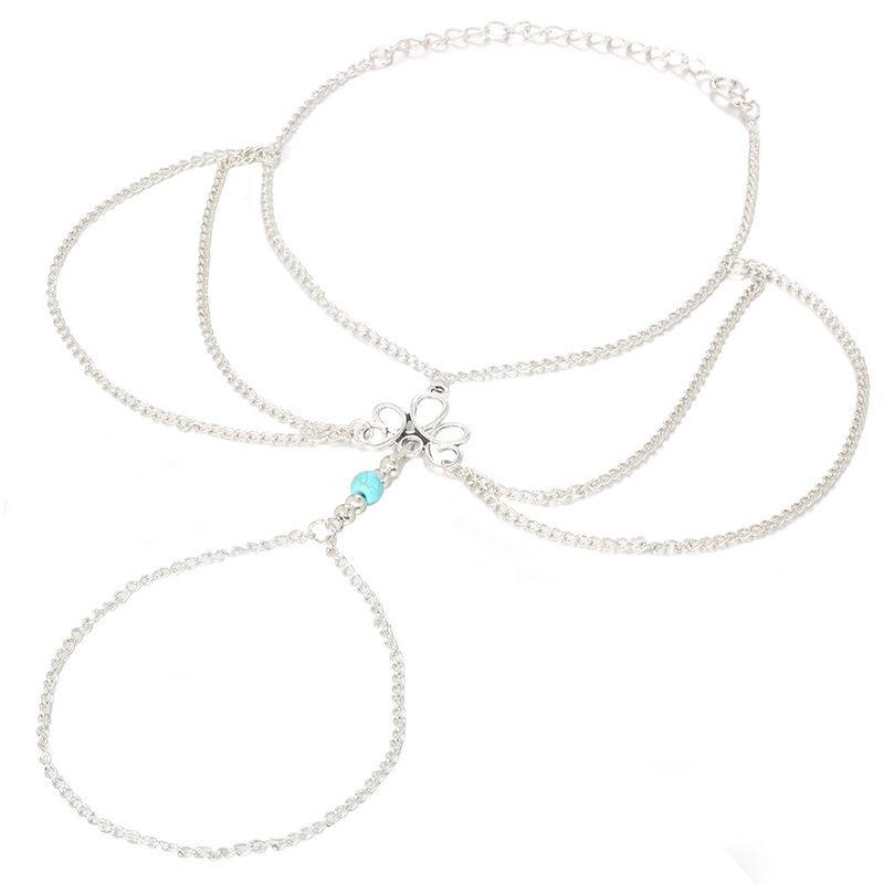 Gothic style hollowed out minimalist fashion foot accessories diamond turquoise tassels with finger chains_voghion.com