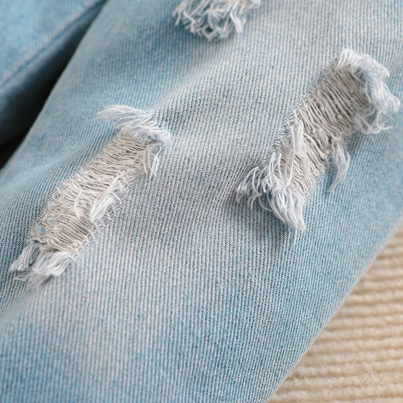 Småjenteklær Fasjonable jentedresser Nye sommerklær Jentekjoler med bare skuldre Ripped Jeans Dress med to deler_voghion.com