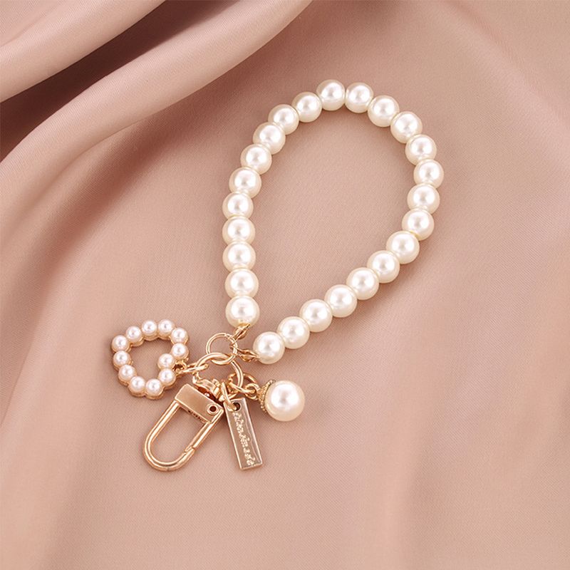 Cute Pearl Keychain For Women Girls Shiny Pearl Bead Shell Phone Bag Backpack Charm Accessory Car Key Key Chain Pendant_voghion.com