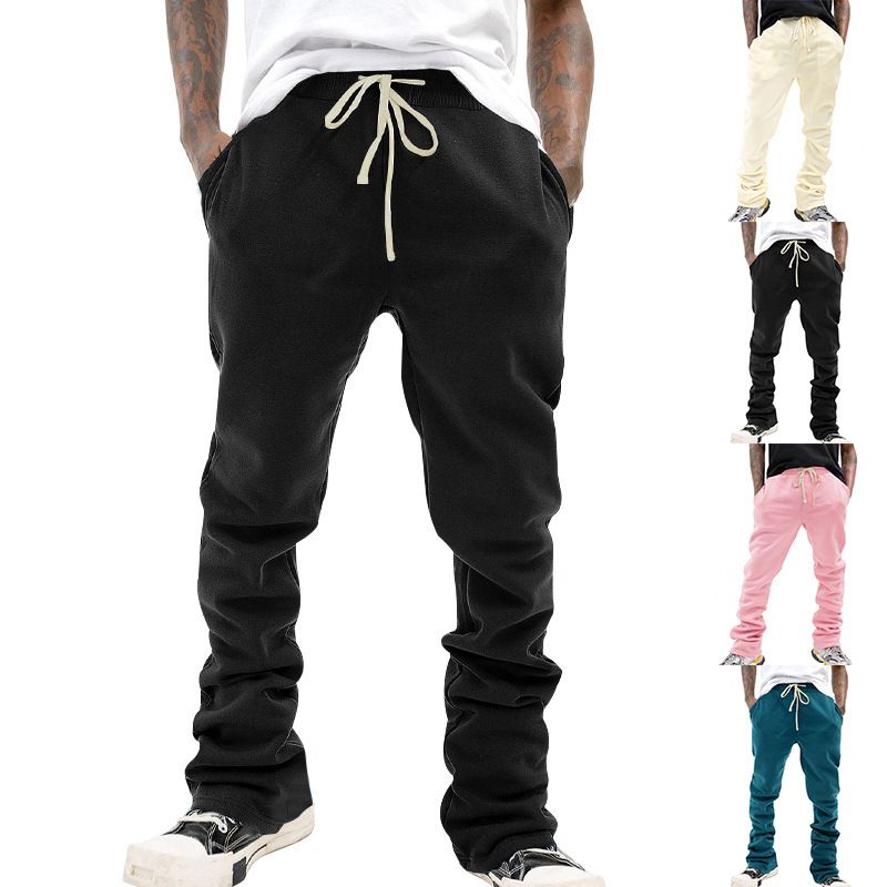 24 Micro Flared Drawstring Long American Street Hip Hop Solid Color Men's Casual Pants_voghion.com