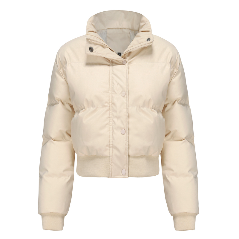 Women's short cotton-padded jacket women's long-sleeved high-necked warm coat_voghion.com