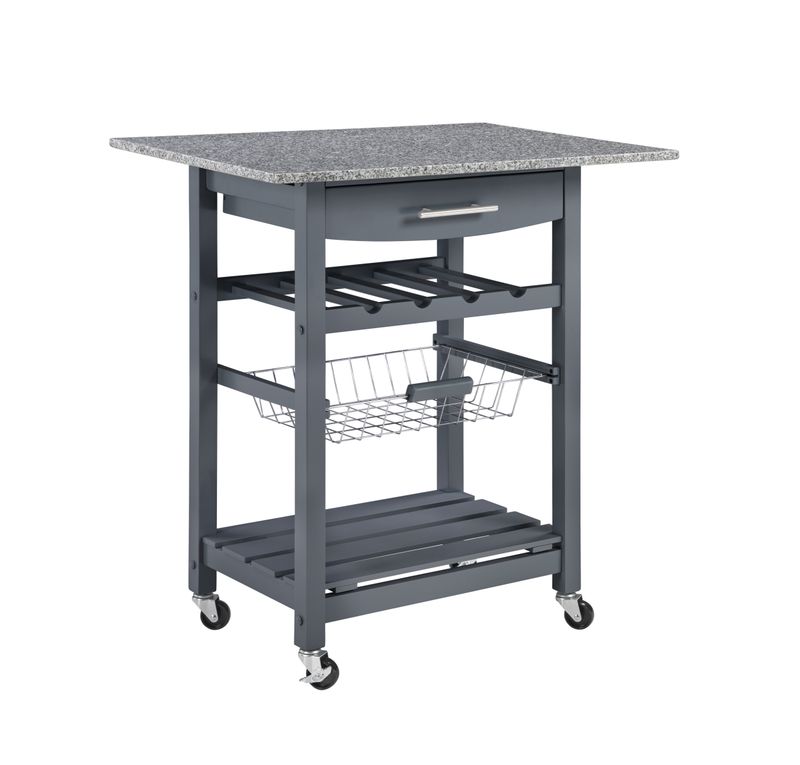 Mobile Rolling Kitchen Island Trolley Serving Cart With Underneath Drawer & Slide-Out Wire Storage Basket_voghion.com