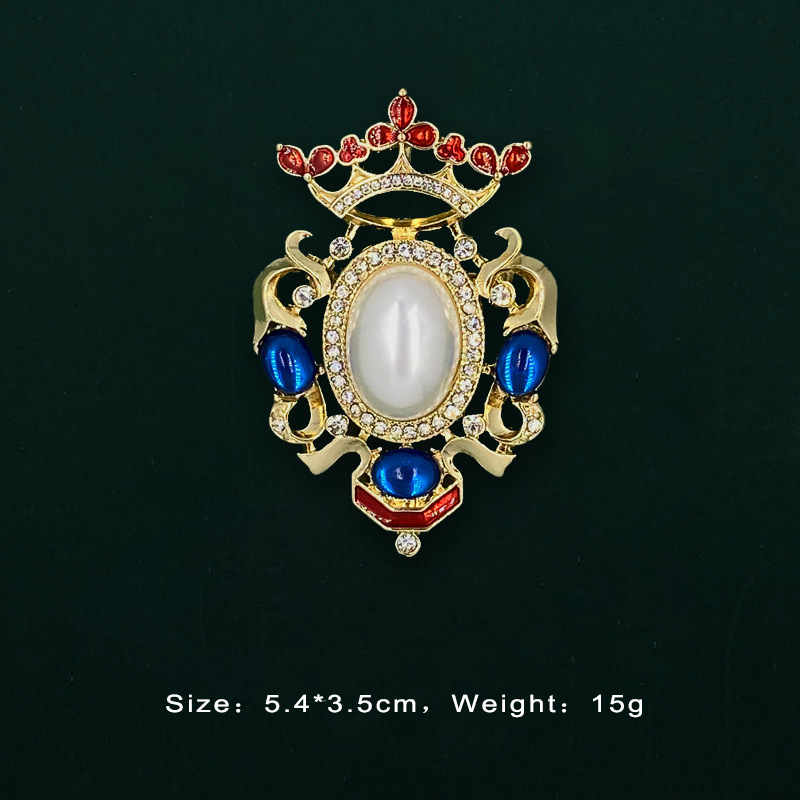 Designer-Stil, Barock-Retro-Gold-Damenbrosche, Edelstein, antike Hofaccessoires_voghion.com