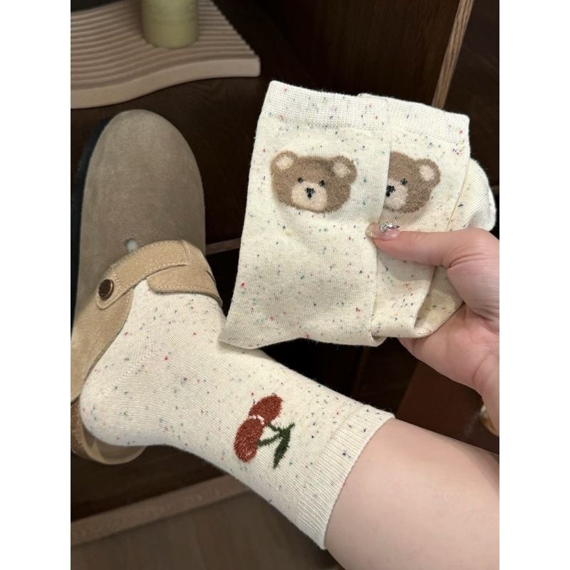 Women's & Men's Cotton Crew Socks With Bow Knots & Cute Animal Prints - Soft, Breathable & Comfortable For All Seasons Color Dot Socks_voghion.com