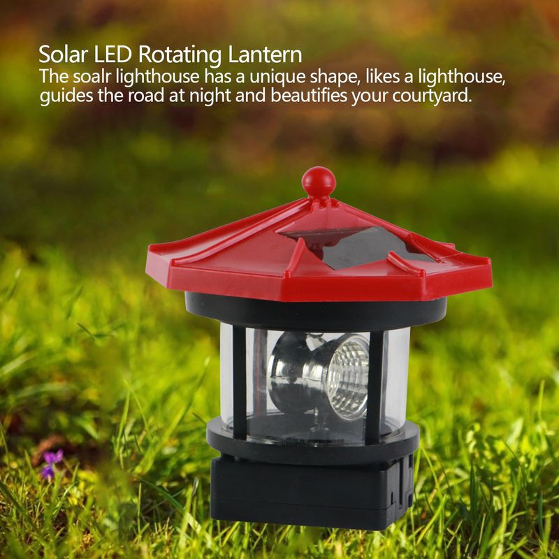 Solar LED Rotating Lighthouse Lamp - Waterproof Resin Outdoor Decor For Garden & Camping, 360° Beacon Effect, Auto Dusk-to-Dawn Sensor_voghion.com