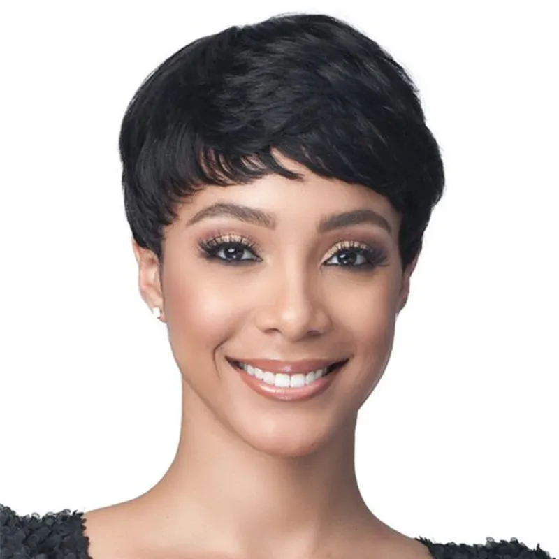 Pixie-Schnitt, kurzes Echthaar, glatt, konisch geschnitten, maschinengefertigte Perücken, brasilianisches Remy-Haar, 100 % Echthaar für Frauen, natürlich, für den täglichen Gebrauch_voghion.com