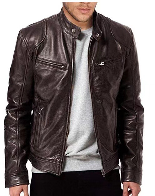 European men's standing collar trend, spring and autumn new leather ja, handsome motorcycle suit, youth oversized_voghion.com