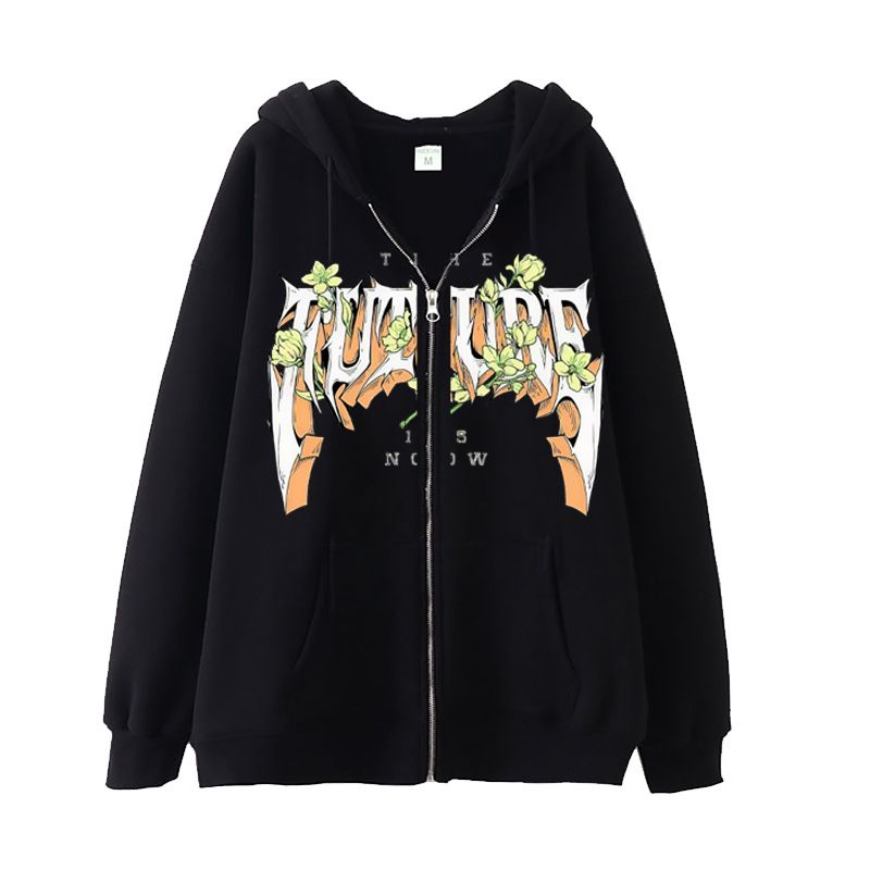 Cardigan casual con cerniera, giacca e maglione largo da uomo, alla moda e dal design semplice con stampa di lettere floreali tridimensionali._voghion.com