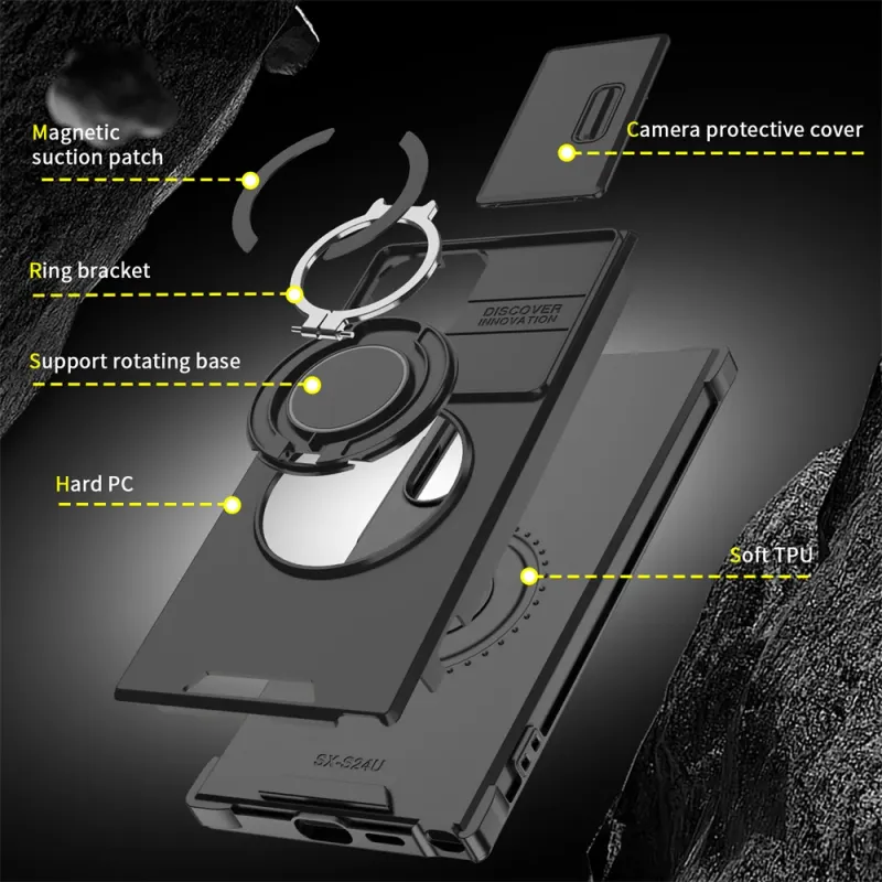 Slide Camera Protection Magnetic Stand Phone Case for Samsung S24 S23 Plus S21 S22 Ultra S20 FE A54 A23 A15 A14 Defender Cover_voghion.com