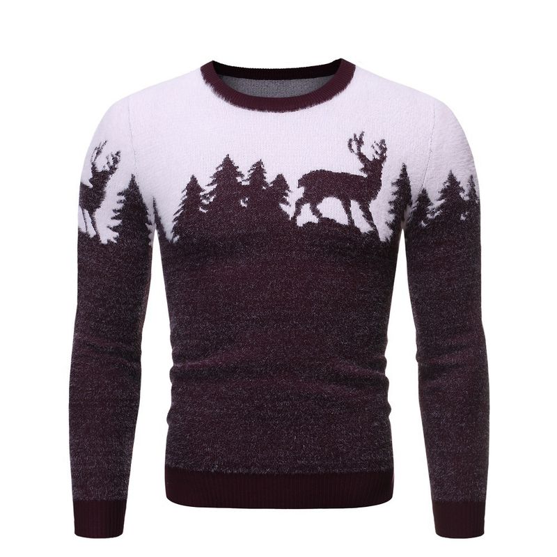 Weihnachts-Rentier-Strickpullover für Herren – Rundhalspullover aus Mohair-Mischgewebe (Rot/Schwarz/Marineblau, M-XXXL)_voghion.com
