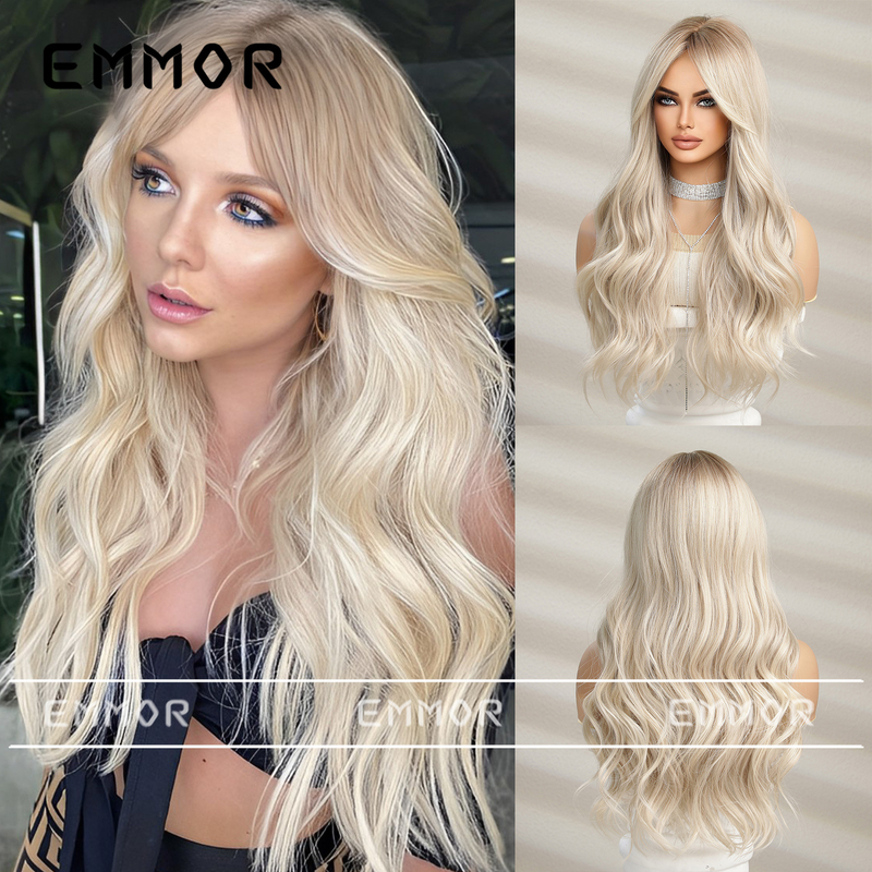 Gradual white blonde wig female long summer female group hair color curly natural fashion big wave wig set_voghion.com