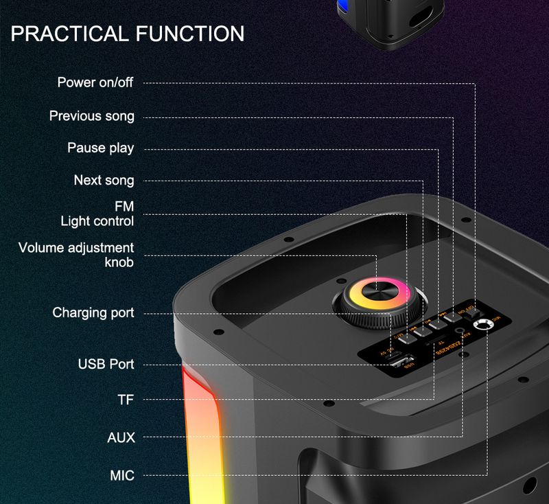 ZQS4297RGB Krāsains āra audio kvadrātveida deju karaoke ballīte karaoke Bluetooth skaļrunis_voghion.com