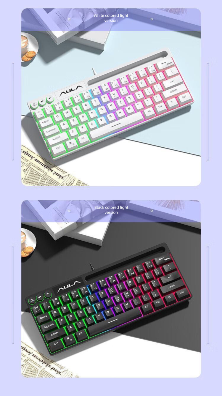 Wolf Spider F3061 Mini 61-Key Gaming Keyboard Mechanical Feel Colorful Wired Portable Computer Laptop Game_voghion.com