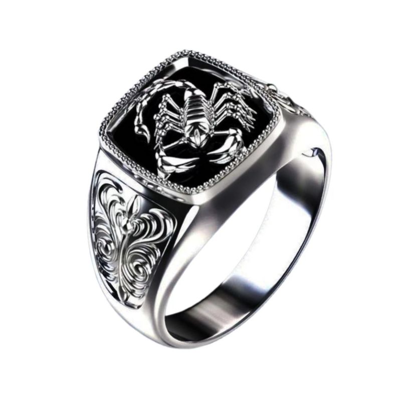 Nuovo e creativo anello da uomo con motivo a totem con scorpione in rilievo, molto venduto, con colla a goccia e anello a forma di scorpione._voghion.com