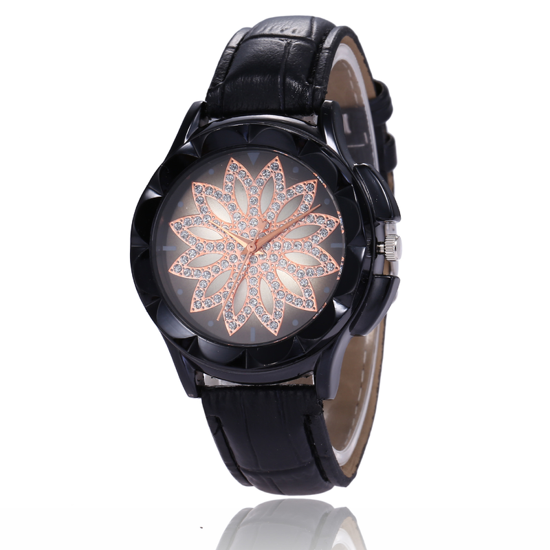 2024 Uhr mit Nieten am Gürtel, Berühmtheit, gleicher Stil, Zeit läuft, Damenuhr mit Blütenblatt-Diamantbesatz_voghion.com