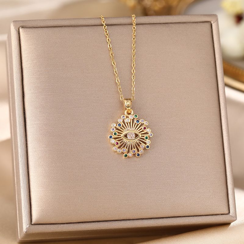 Titan Stahl Schlüsselbein Kette Bunte Zirkon Auge Anhänger Dämon Halskette Schmuck_voghion.com