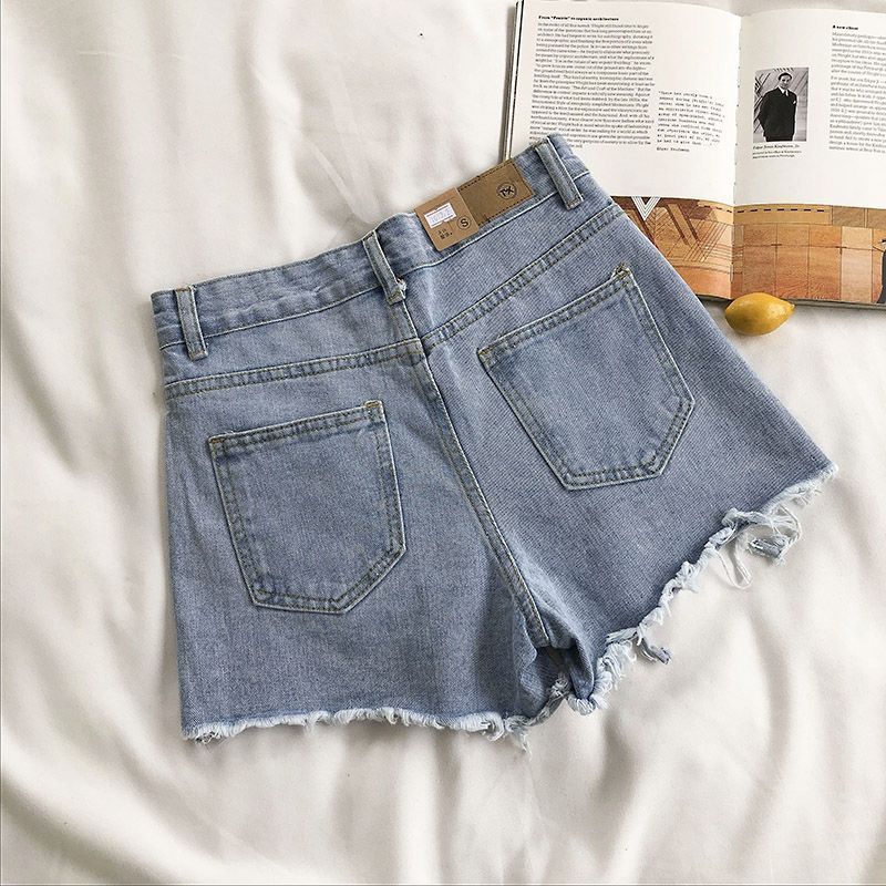Women's Clothing Light Colored Denim Shorts Women's High Waisted Light Wash Denim Shorts With Distressed Hem & Ripped Details - Stretchy Comfort Fit_voghion.com