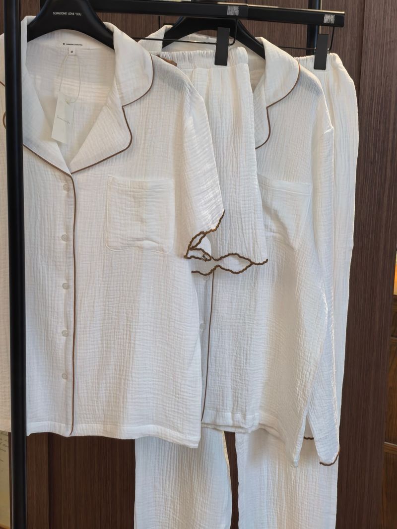 Women's Sleepwears New Style Organic Pure Cotton Double Layer Cotton Yarn Embroidery Lace Short Sleeved Pants Long Sleeved Pants Home Clothes Suit_voghion.com