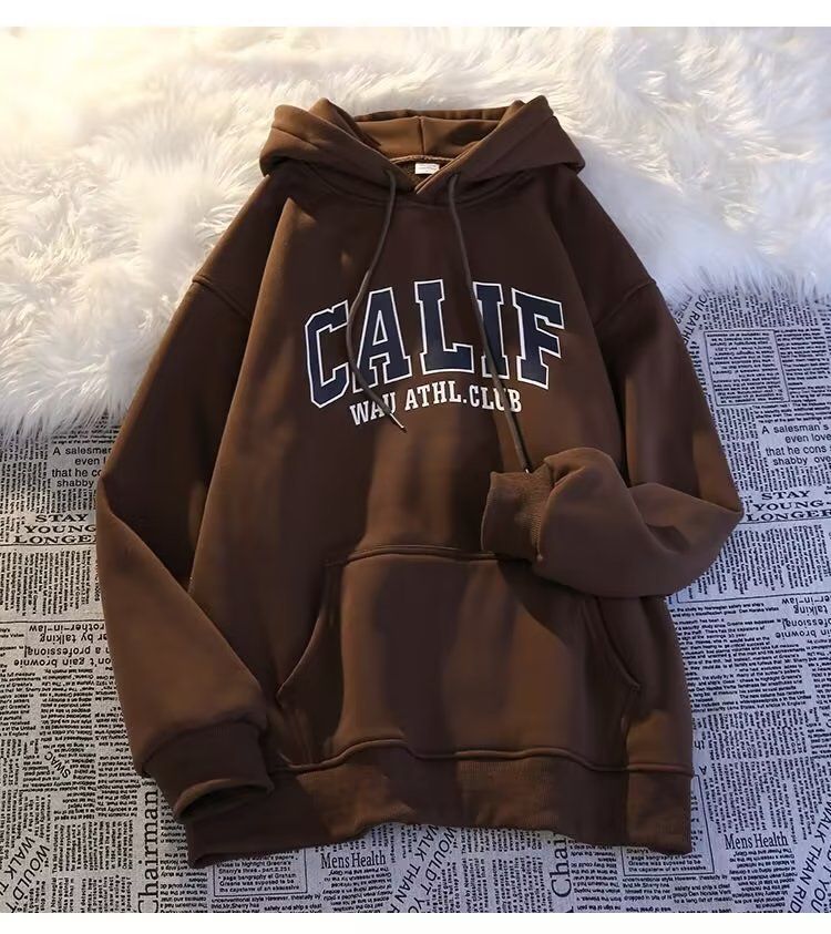 Felpa con cappuccio oversize in pile da uomo - Pullover invernale accogliente con fodera morbida, abbigliamento da strada unisex, vestibilità comoda e casual, stile coreano, stampa con lettere_voghion.com
